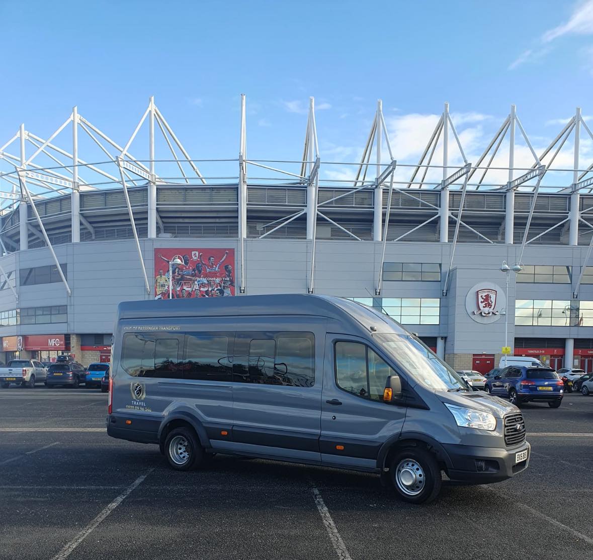 Middlesbrough Minibus Hire - ETravel North East- Minibus outside of Riverside Stadium, Middlesbrough